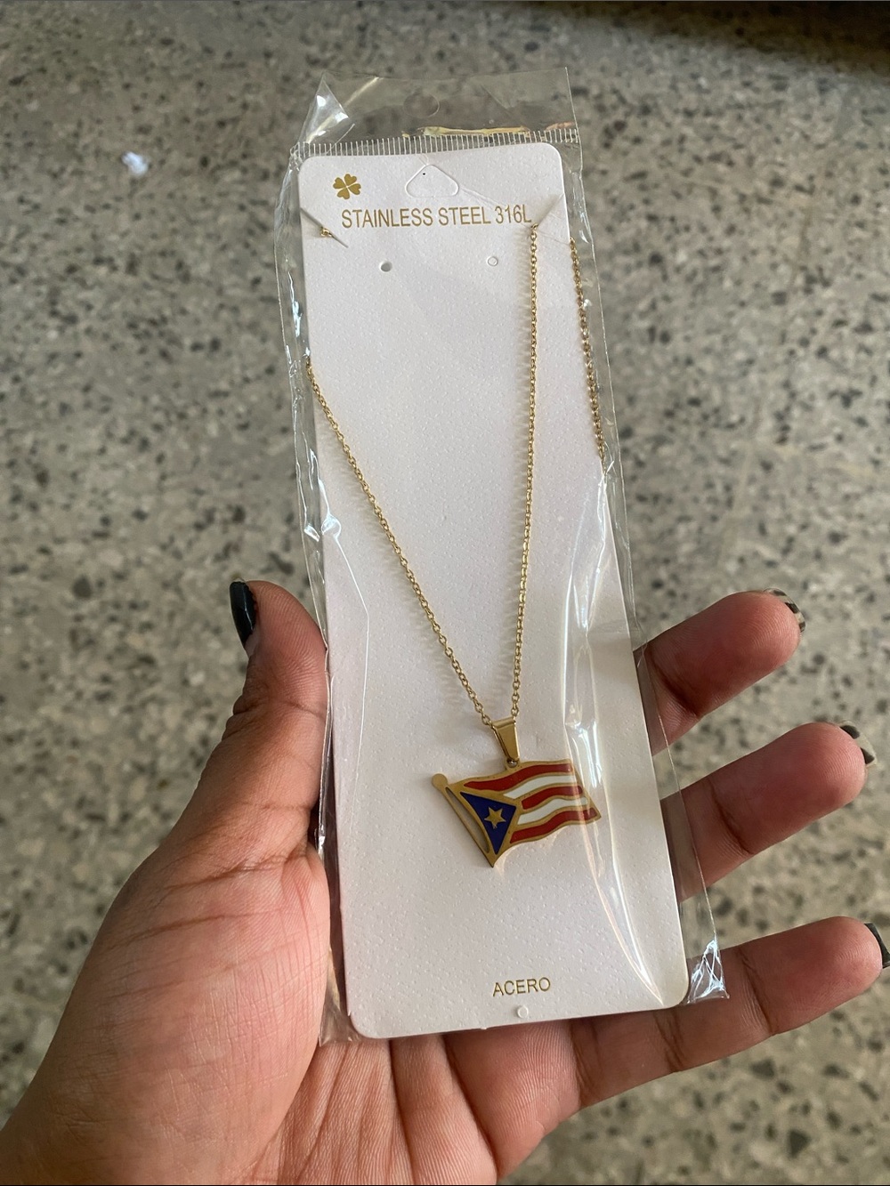 Gold-Tone Stainless Steel Puerto Rico Flag Necklace